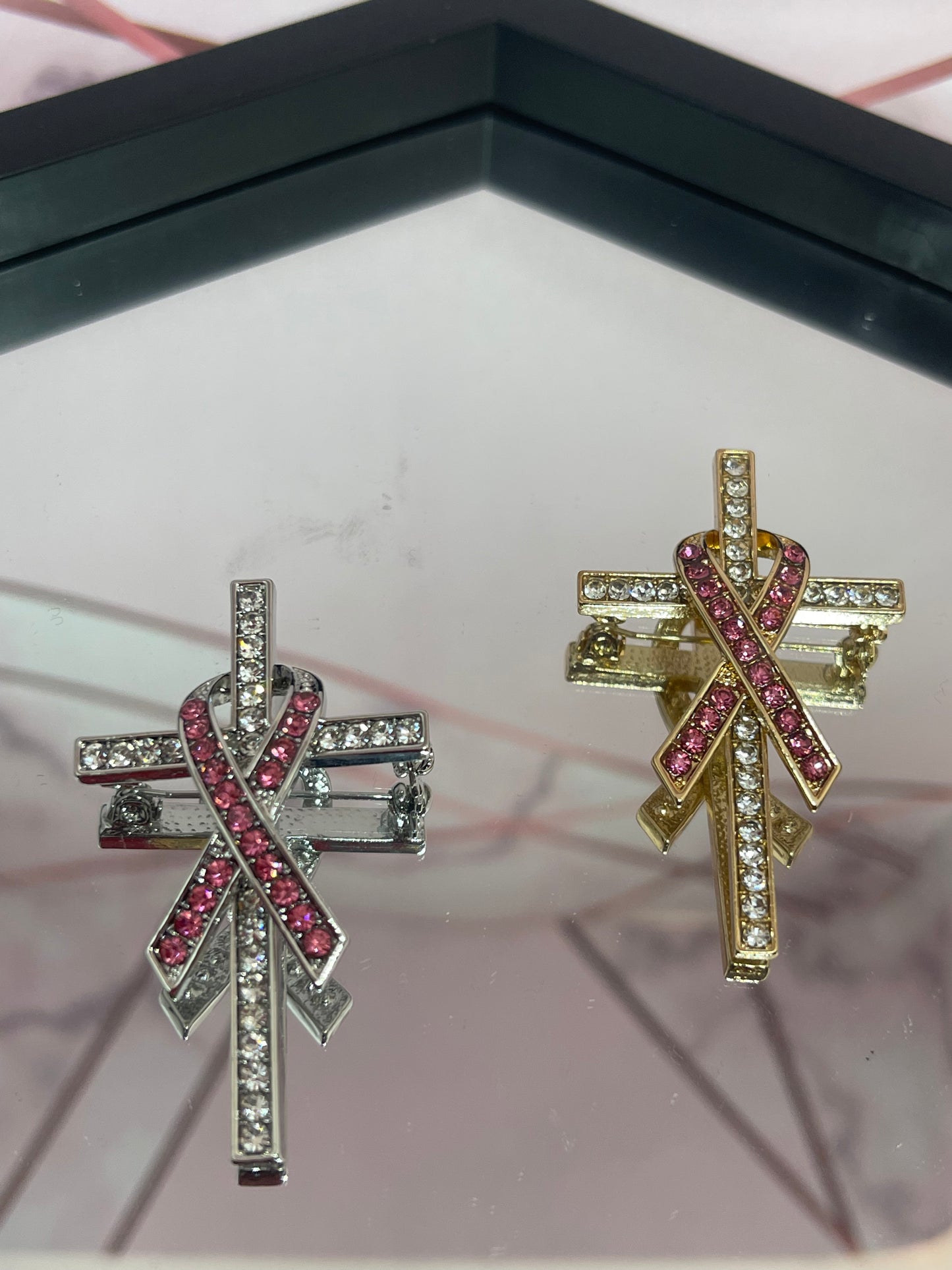 Pink Ribbon Cross brooch